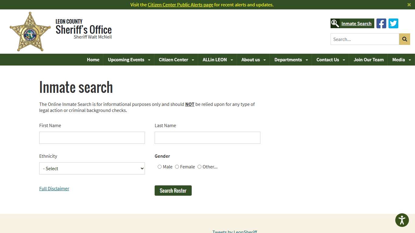 Leon County Sheriff's Office > Departments > Detention Facility > Inmate search